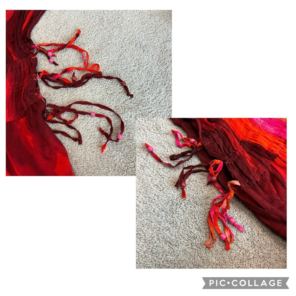 Zara red pink tie-dye BoHo V-neck midi dress Sz M tropical beach vacation NWOT - Picture 15 of 16